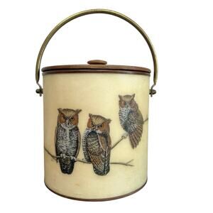 Vintage Bacova Guild Handmade Original Fiberglass Owl Art Ice Bucket With Lid 9”